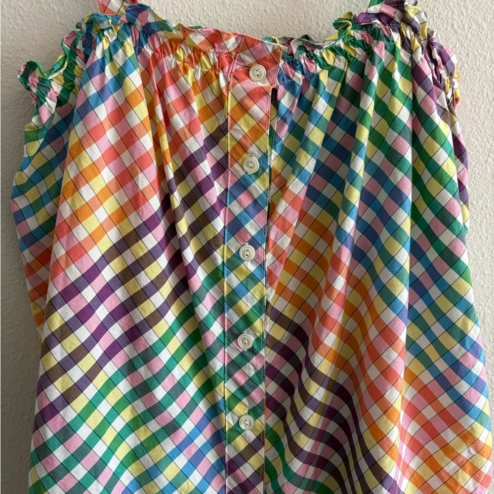 J. Crew Ruffle Tank Top Squareneck Button-Front Women’s 0 Cotton Gingham Rainbow
